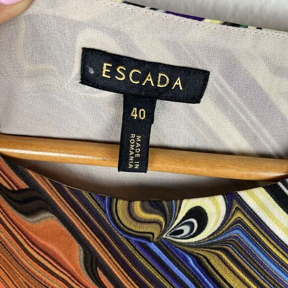 ESCADA silk Peacock Fantasy Dress Midi Elegant 40​​ - Picture 4 of 4